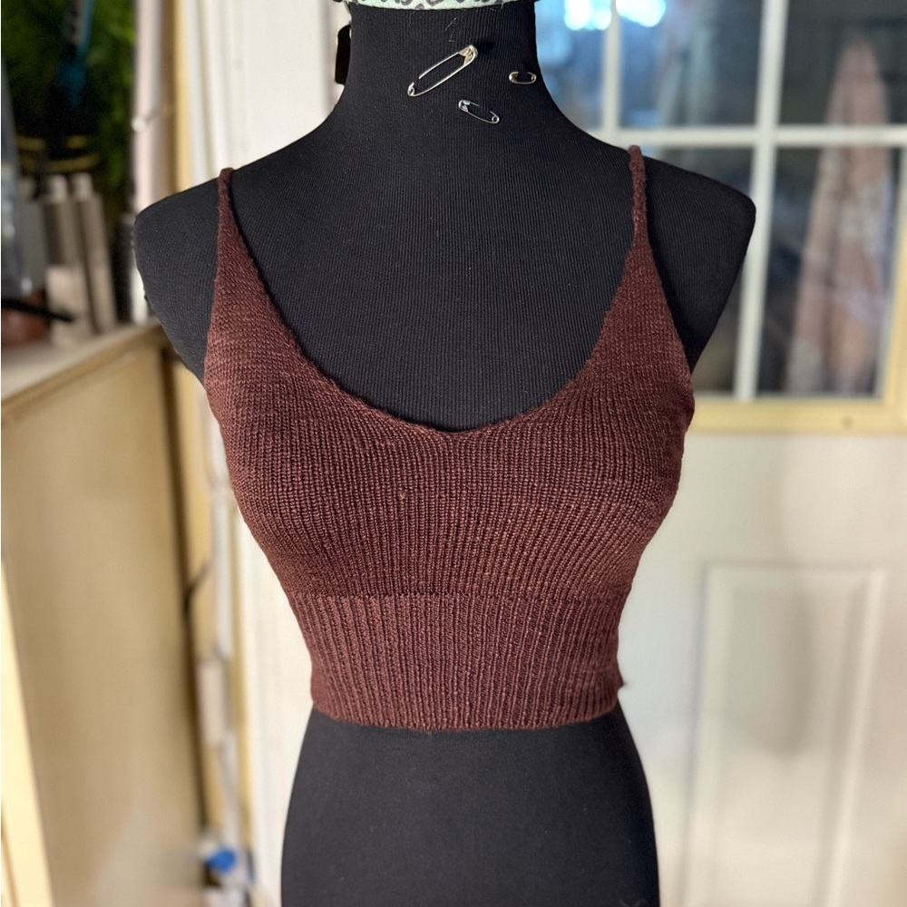 Women's Brown Knit Crop Top